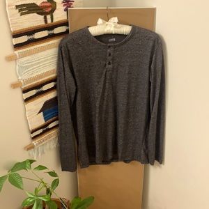 Dark Grey Henley Style Long Sleeve Top
